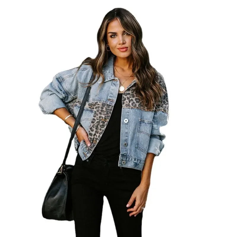 GR | Stylish Leopard Denim Jacket