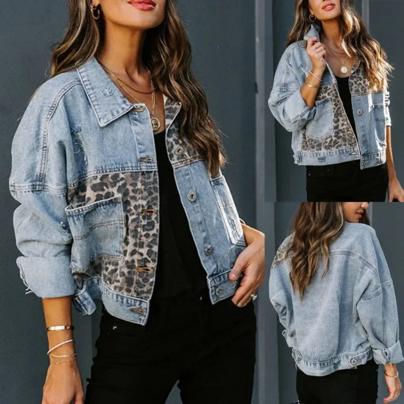 GR | Stylish Leopard Denim Jacket
