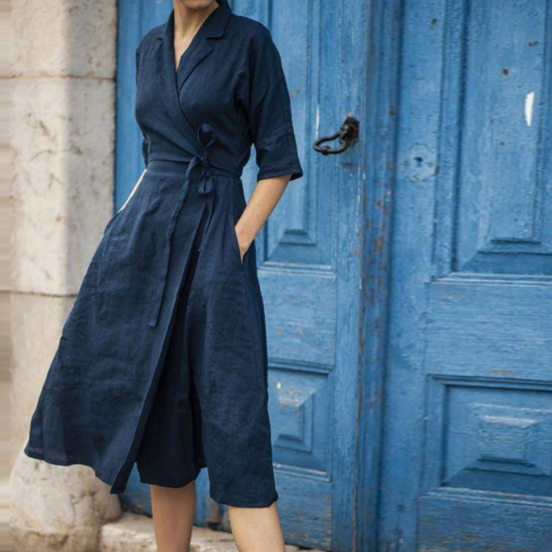GR | Stilvolles Midi-Hemdkleid mit Taillengürtel