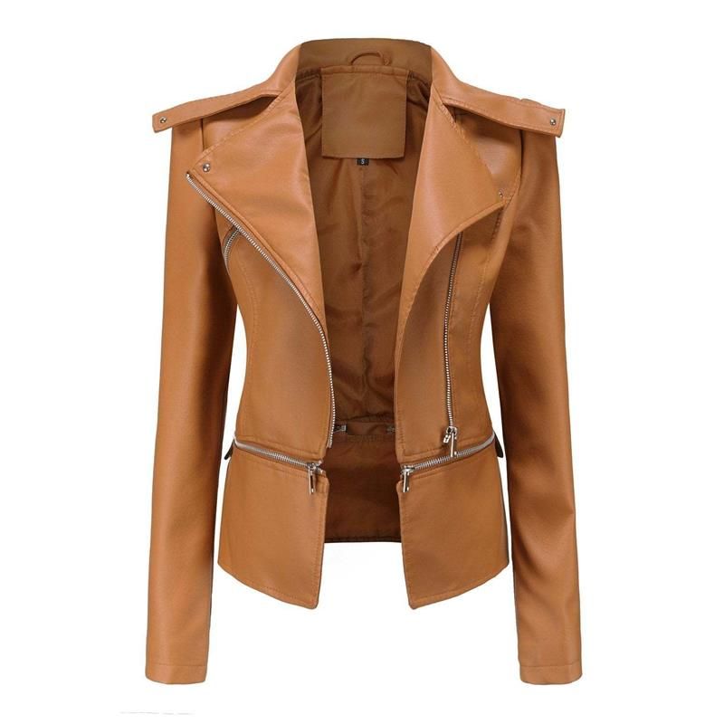 GR | Gothic Soft Leather Jacket with Lapel and Breathable Zipper Design