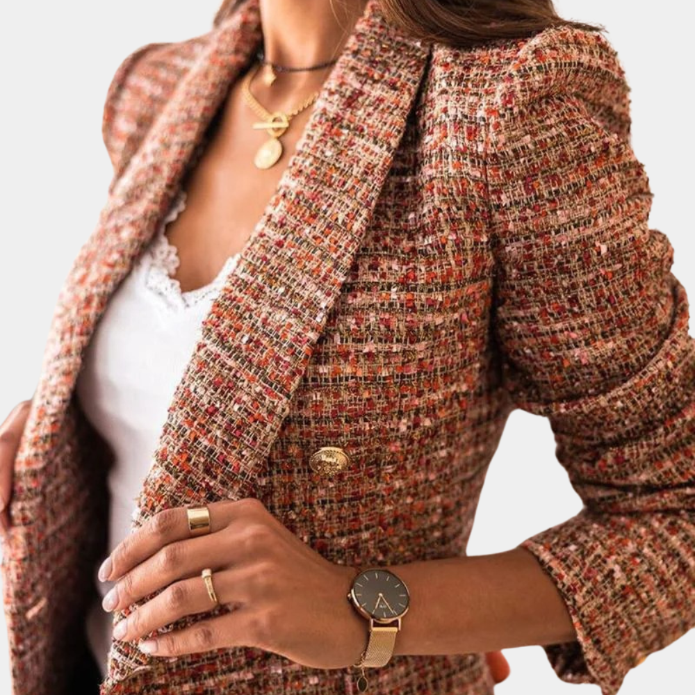 GR | Elegant double-breasted tweed blazer for women