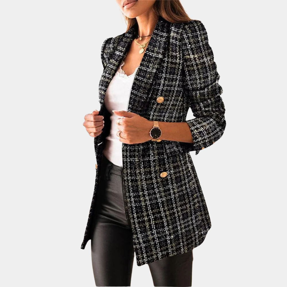 GR | Elegant double-breasted tweed blazer for women