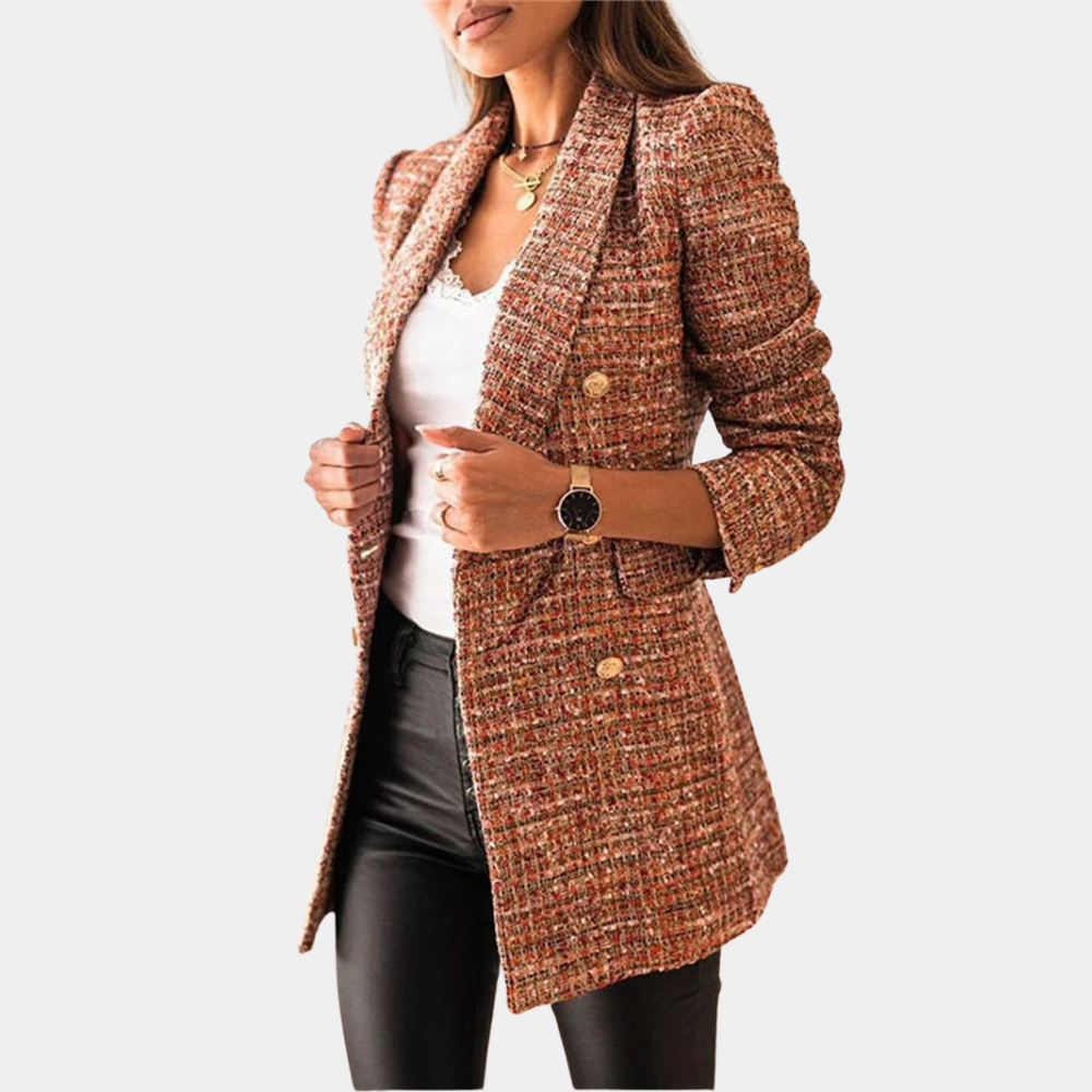 GR | Elegant Tweed Blazer with Double Buttons for Women