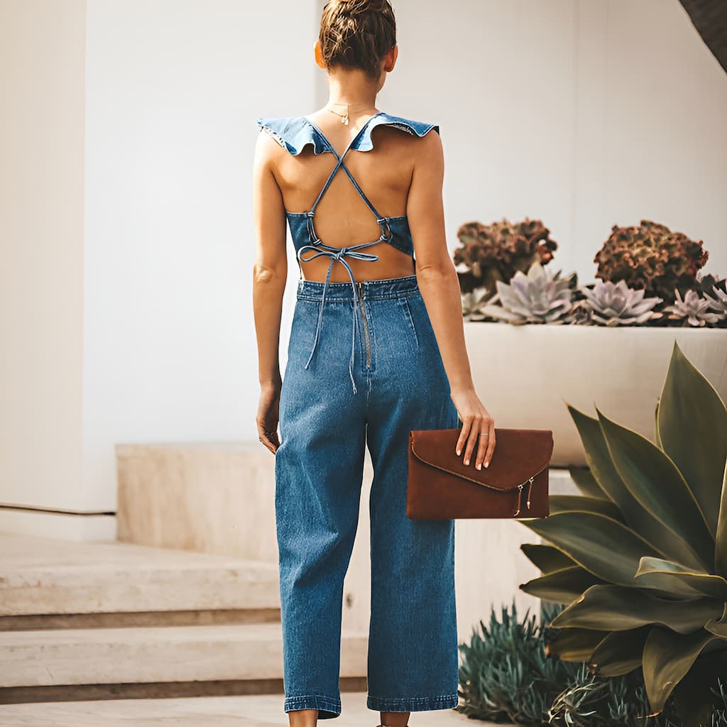 GR | Denim jumpsuit with ruffles