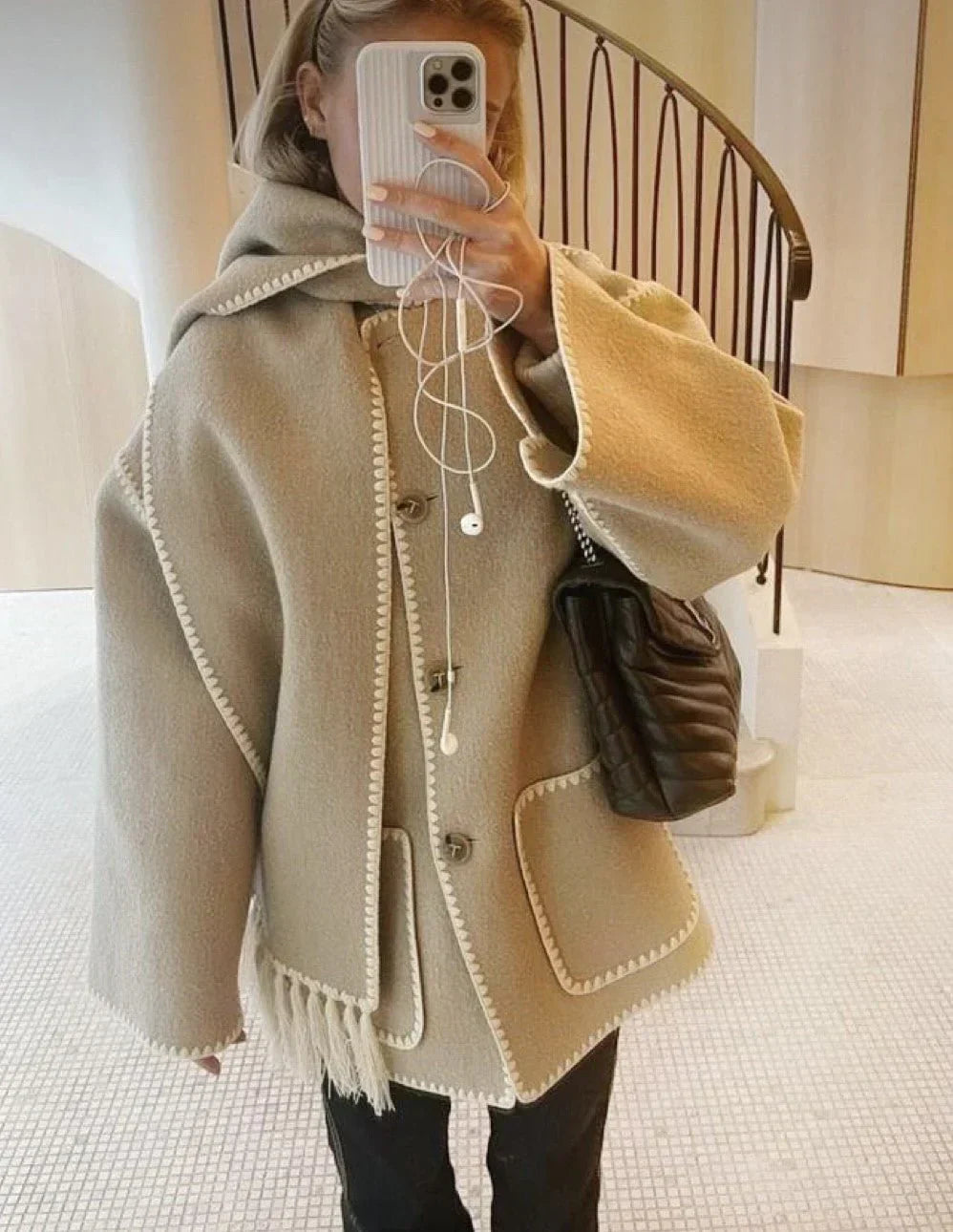 GR | Scarf jacket with a relaxed fit and soft, textured fabric for women 
