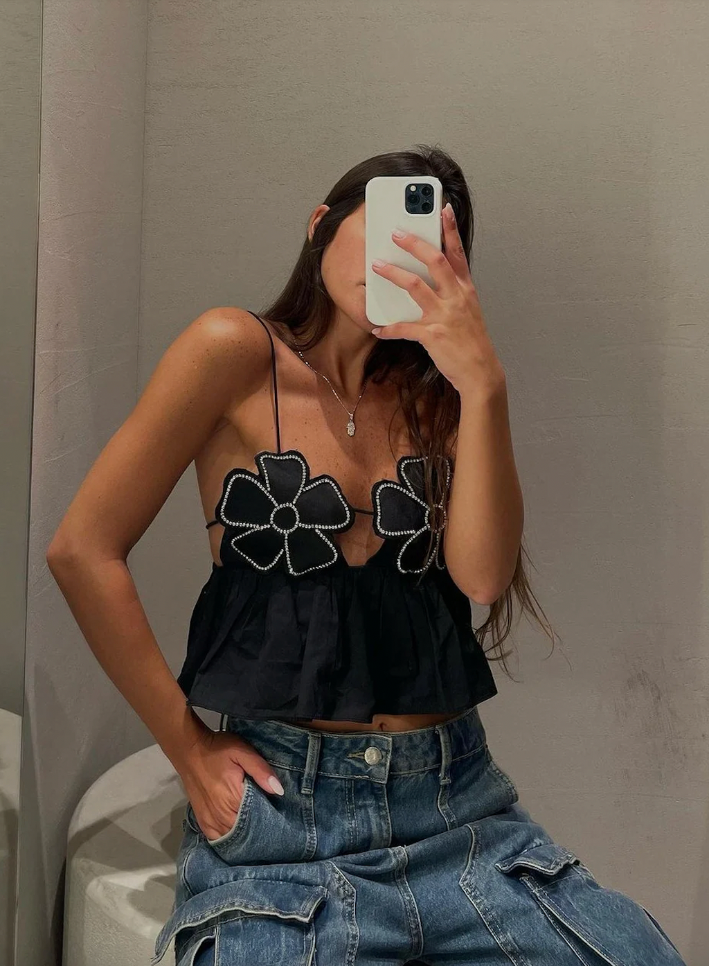 GR | Rhinestone-embellished crop top for women 