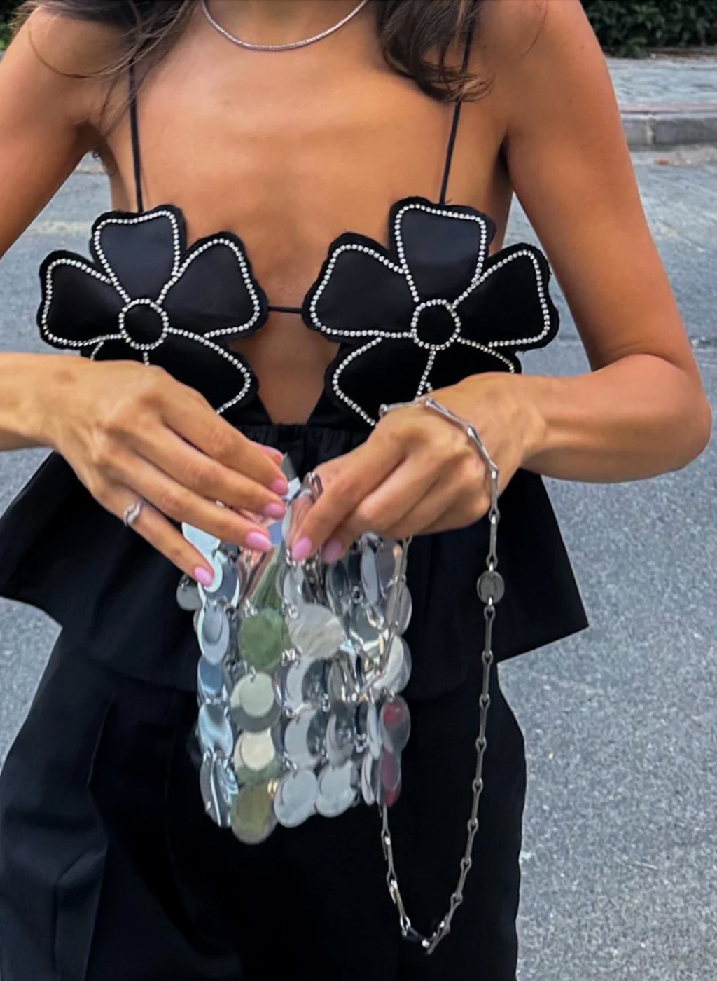 GR | Rhinestone-embellished crop top for women 