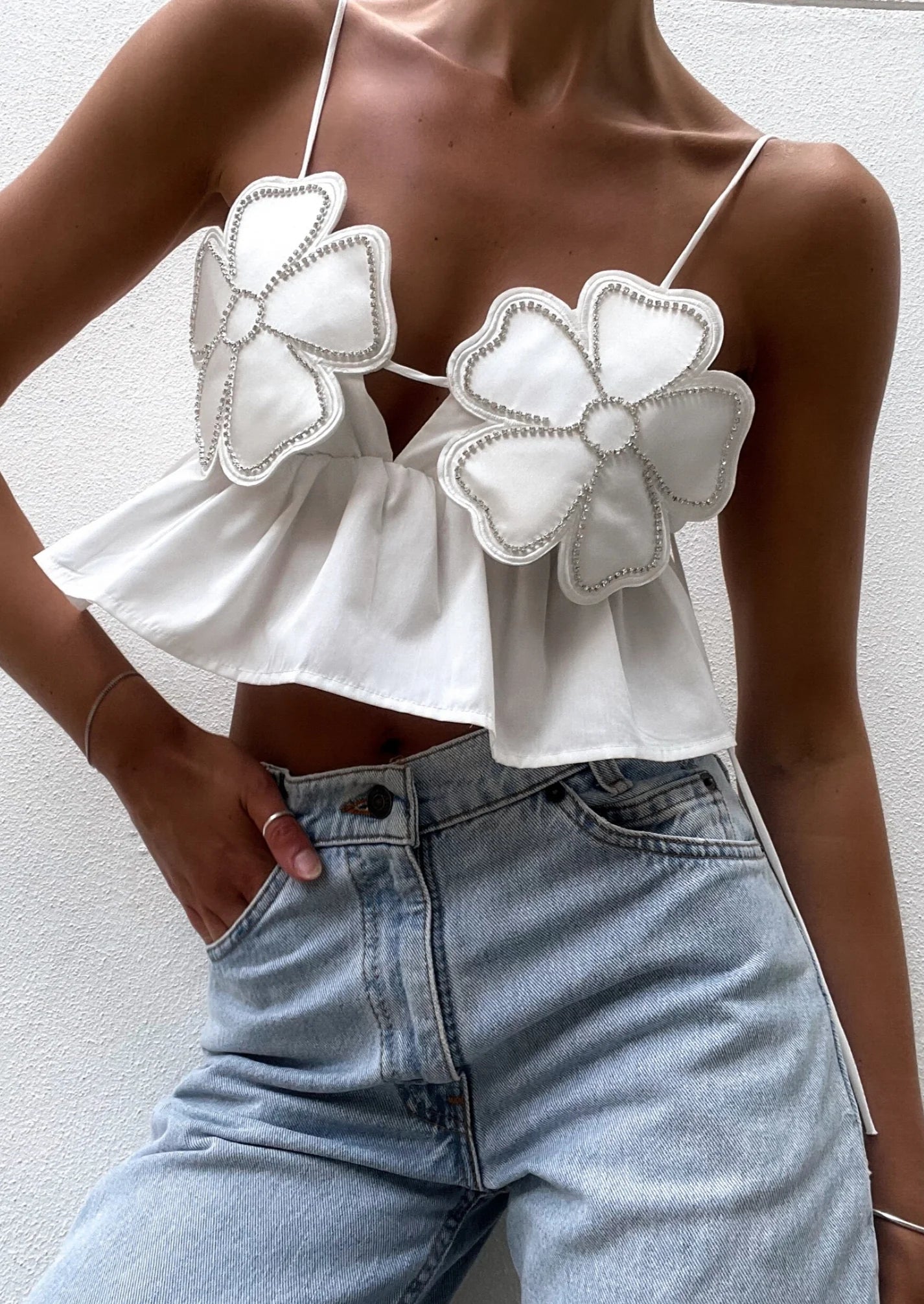 GR | Rhinestone-embellished crop top for women 