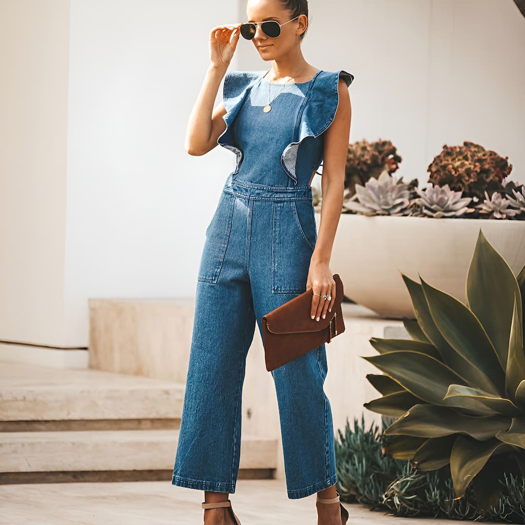 GR | Denim jumpsuit with ruffles