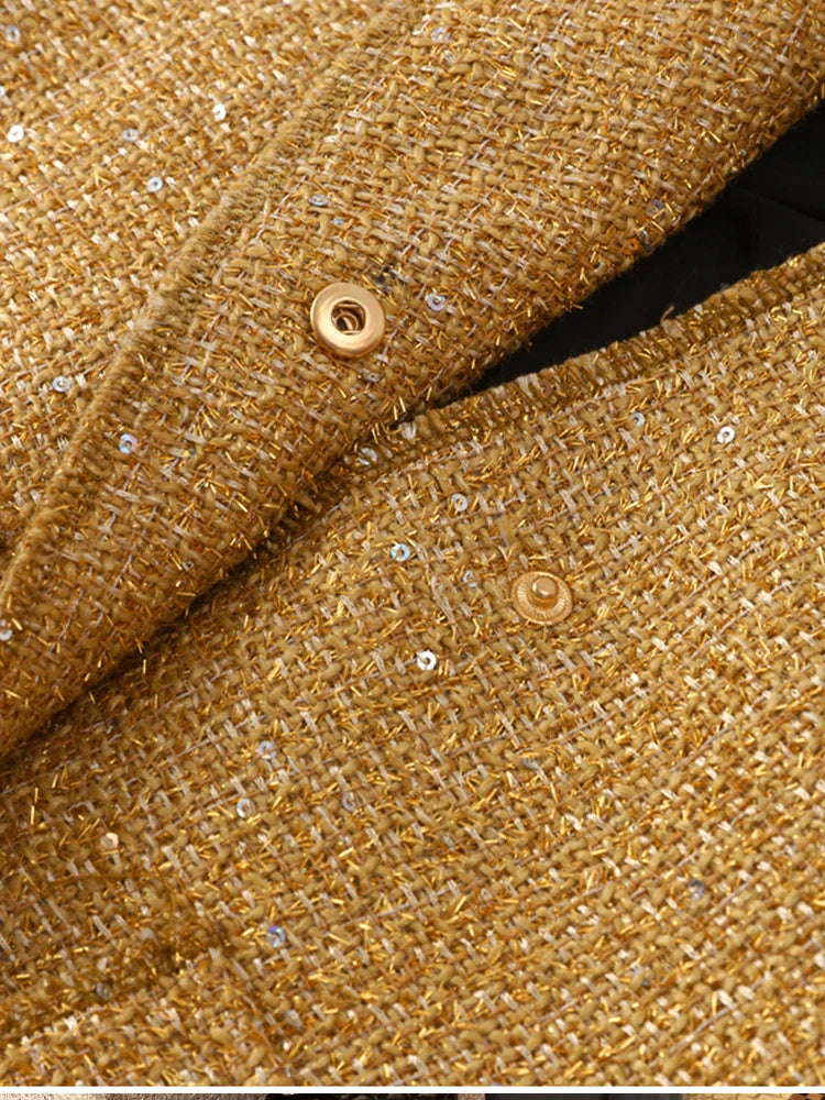 GR - Women's Loose Fit Sequin Gold Bomber Jacket with Stand-Up Collar