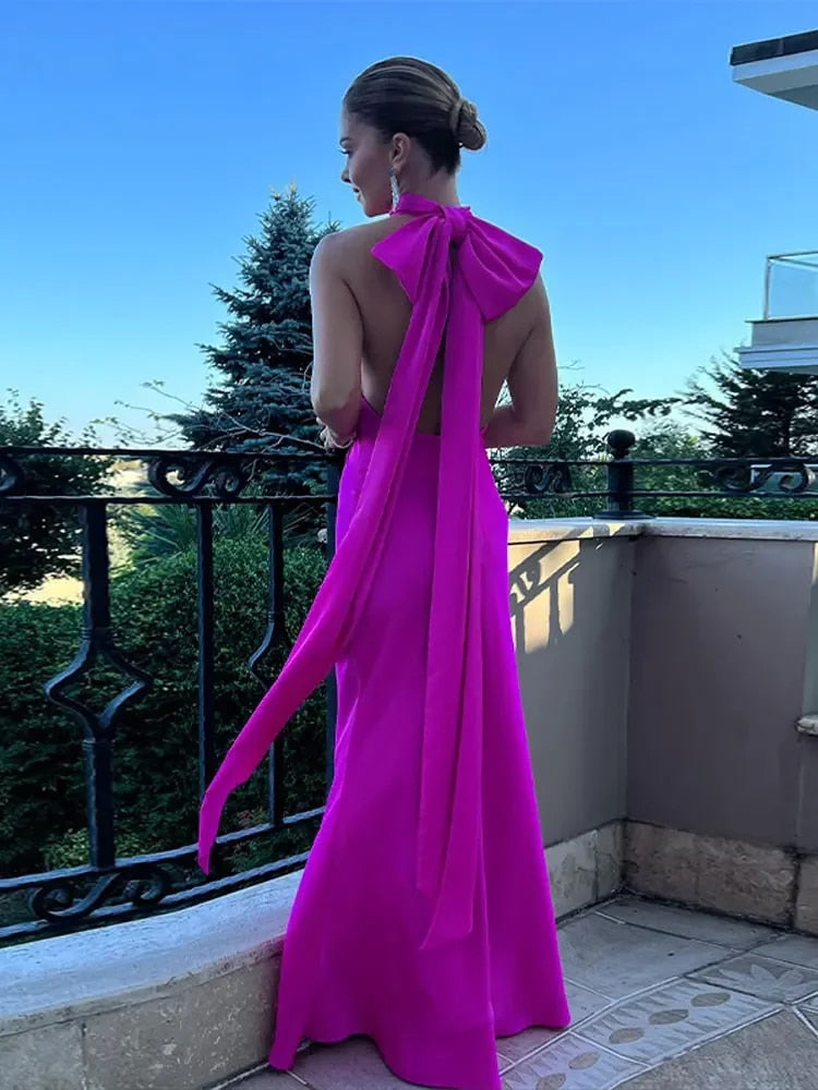 GR | Back Bow Lace-up Backless Sleeveless Dress 