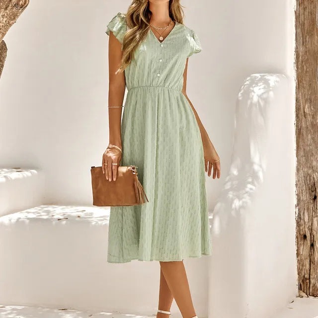 GR | Elegantes Midi Kleid Mit V-ausschnitt