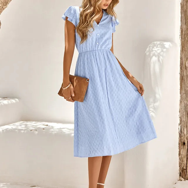 GR | Elegantes Midi Kleid Mit V-ausschnitt