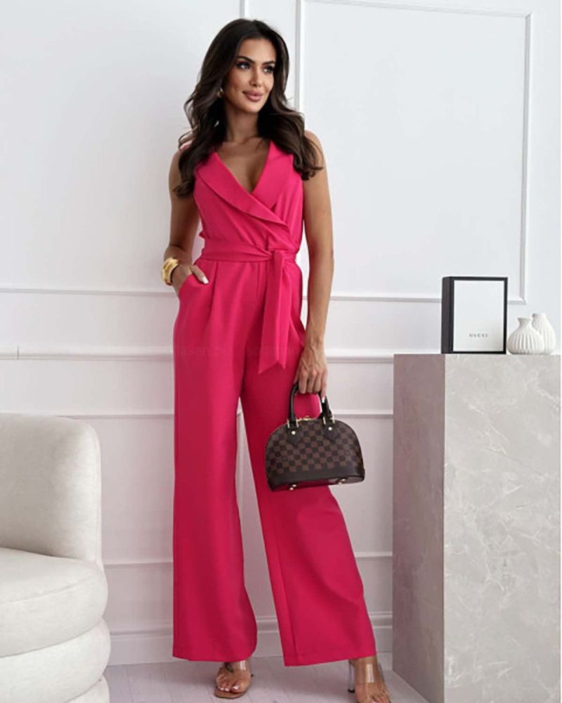 GR | Sleeveless jumpsuit, V-neck, wide-cut jumpsuit, women's clothing