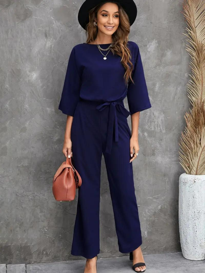 GR | Jumpsuit Wide leg Waist belt Three-quarter sleeves Elegant fit