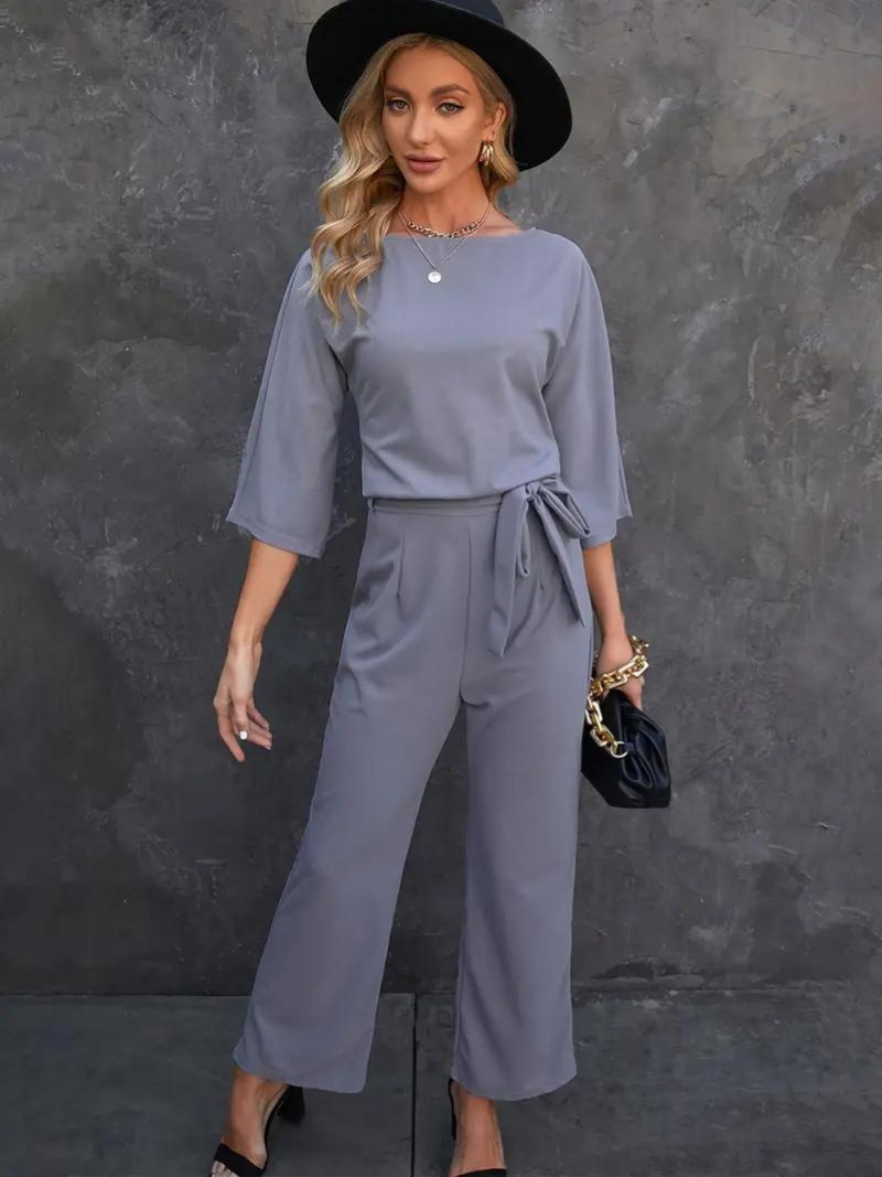 GR | Jumpsuit Wide leg Waist belt Three-quarter sleeves Elegant fit