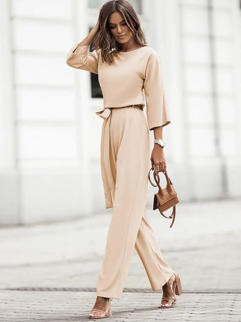 GR | Jumpsuit Wide leg Waist belt Three-quarter sleeves Elegant fit