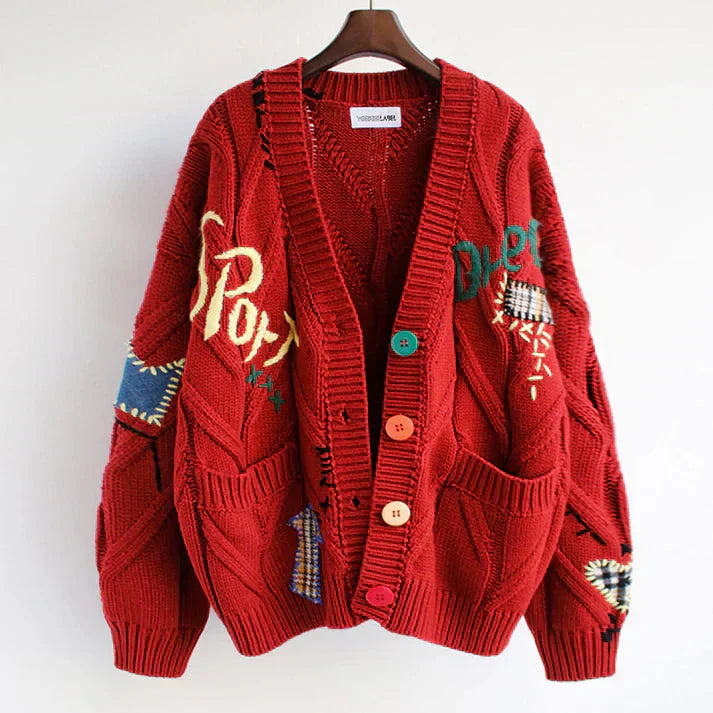 GR | Strickjacke Mit Patchwork Details