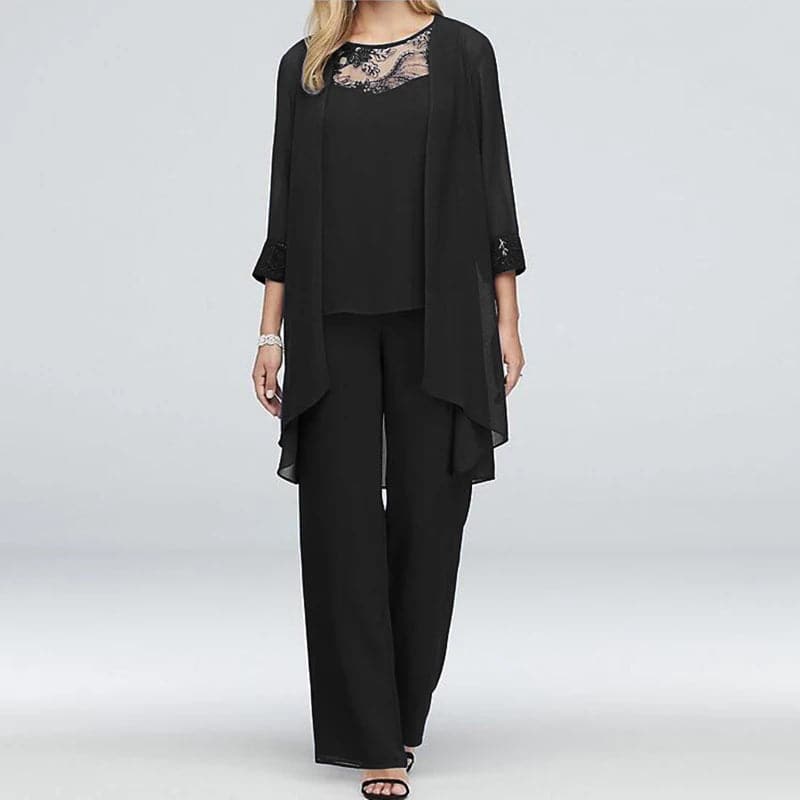 GR | Overall 3-piece set Elegant jacket & lace top Relaxed fit