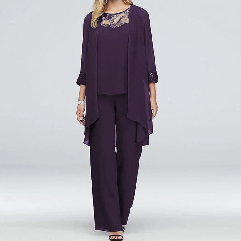 GR | Overall 3-piece set Elegant jacket & lace top Relaxed fit