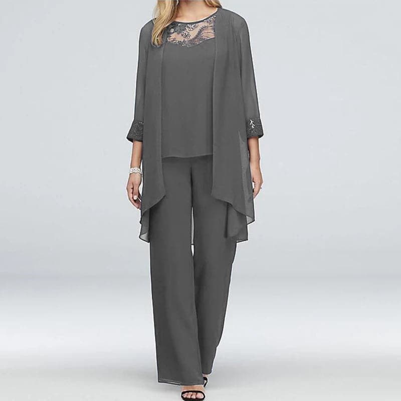 GR | Overall 3-piece set Elegant jacket & lace top Relaxed fit