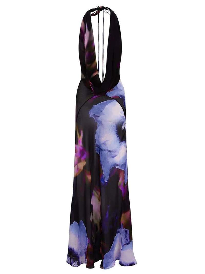 GR | Halterneck Dress with Back Cutout and Tie for Women