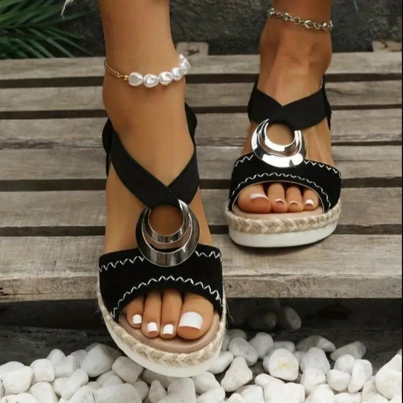GR | Espadrille sandals, platform, elastic band, wedge heels, summer shoes