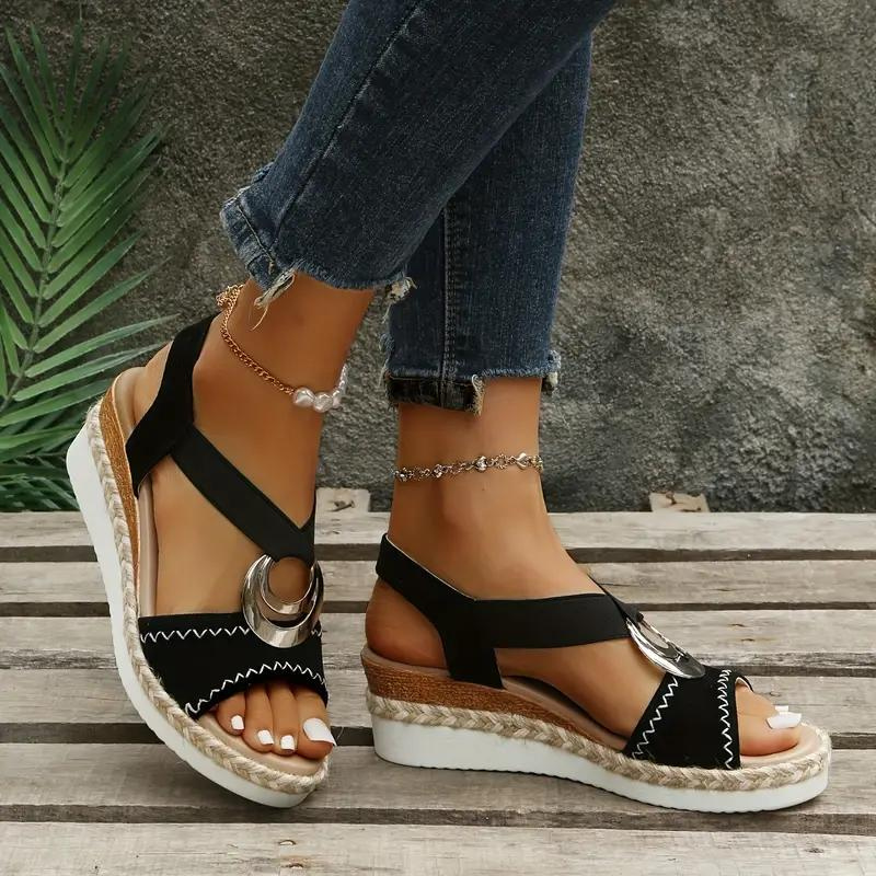 GR | Espadrille sandals, platform, elastic band, wedge heels, summer shoes