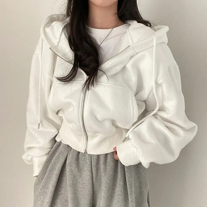 GR | Cropped Hoodie Übergroßer Kapuzenpullover mit Reißverschluss für Frauen