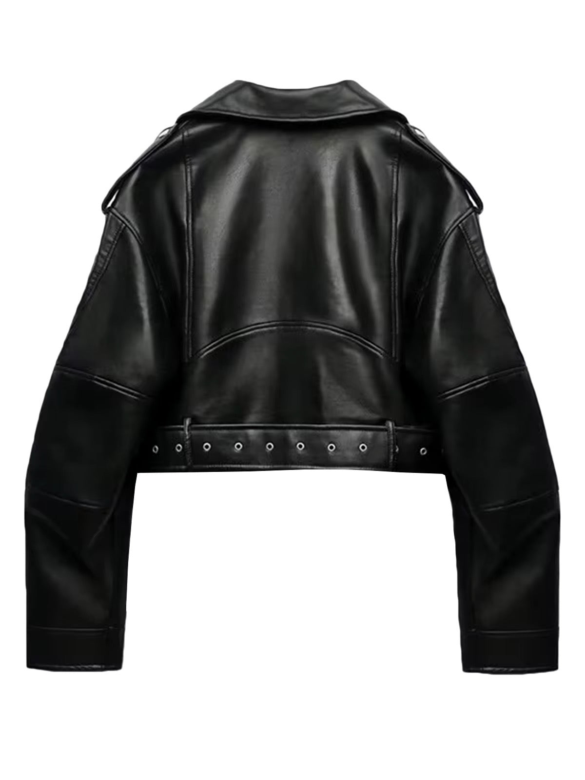 GR | Cropped faux leather biker jacket with belt