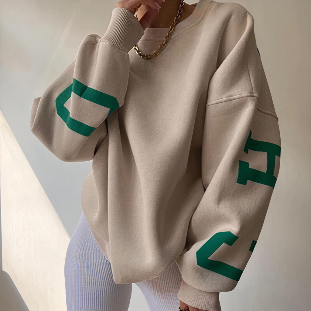 GR - Long-sleeved sweatshirt with printed letters and round neck for women