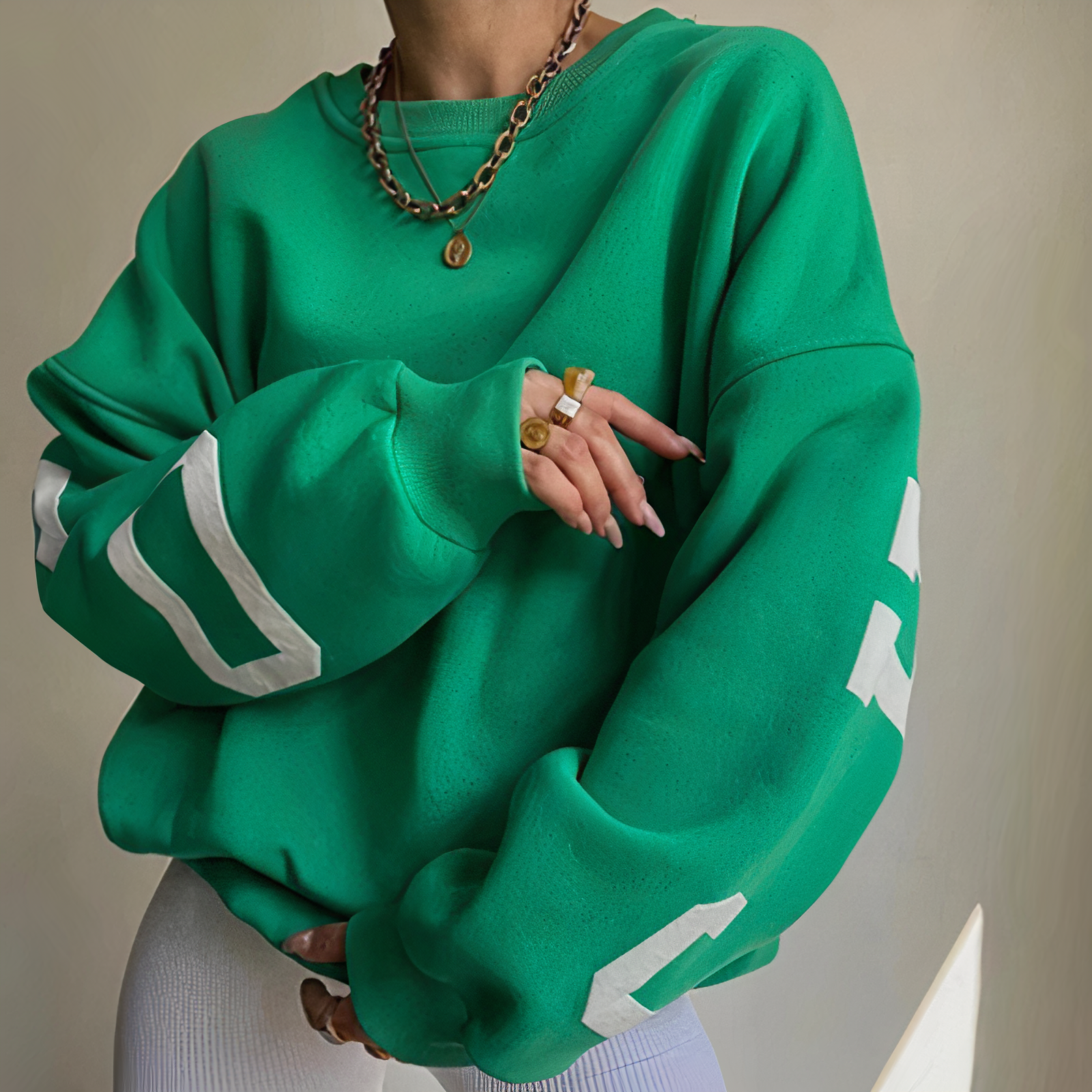GR - Long-sleeved sweatshirt with printed letters and round neck for women