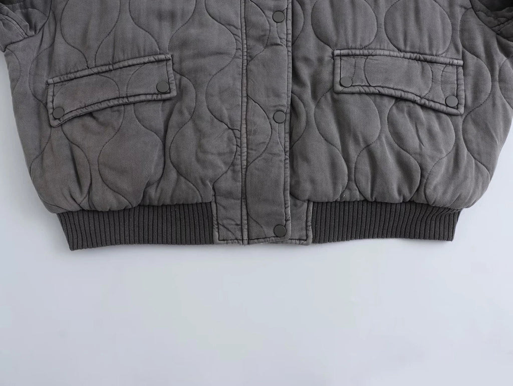 GR | Loose Grey Bomber Jacket for Women