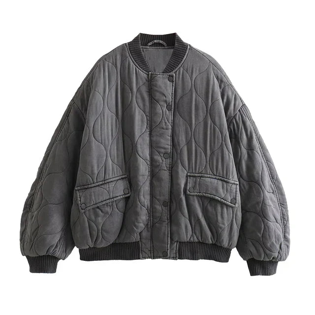 GR | Loose Grey Bomber Jacket for Women