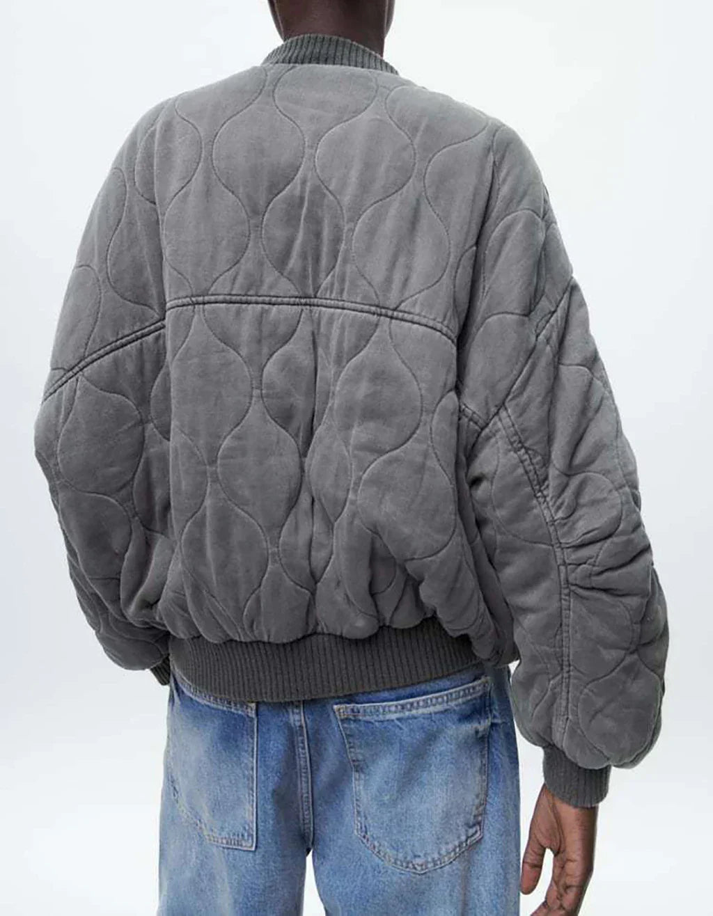GR | Loose Grey Bomber Jacket for Women