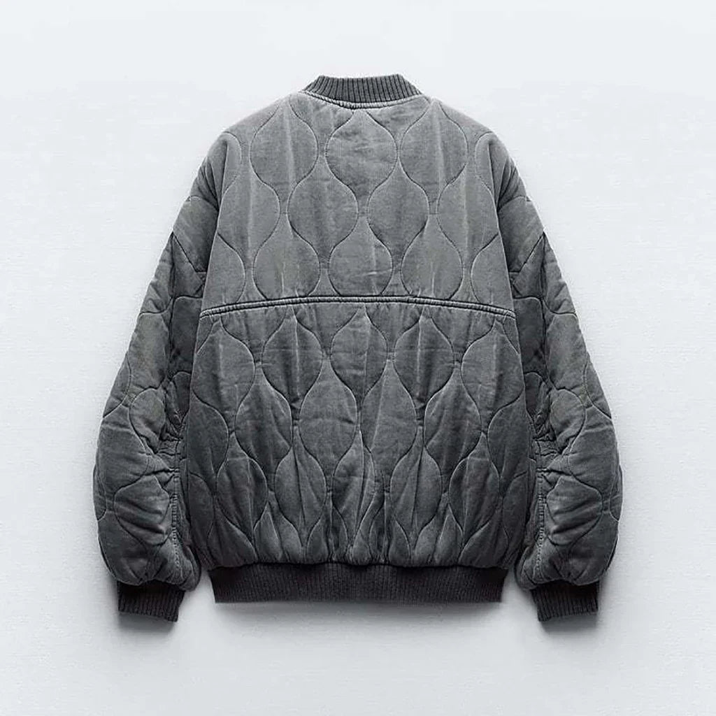 GR | Loose Grey Bomber Jacket for Women