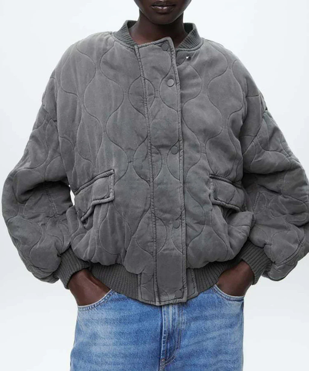 GR | Loose Grey Bomber Jacket for Women
