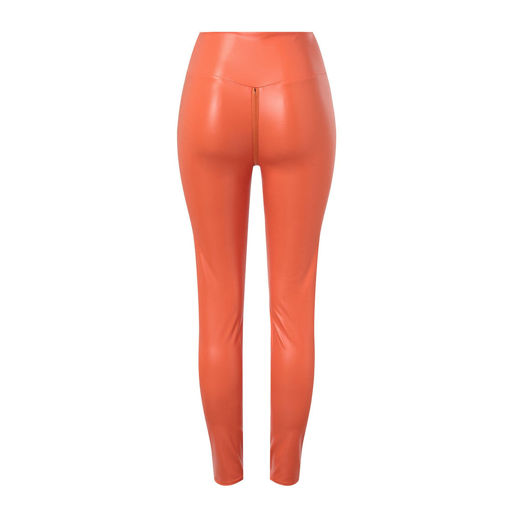 GR | Comfortable and figure-shaping leather leggings with zipper for women