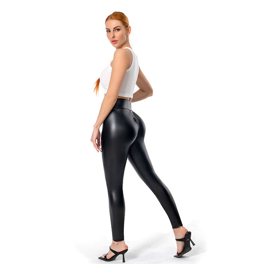 GR | Comfortable and figure-shaping leather leggings with zipper for women