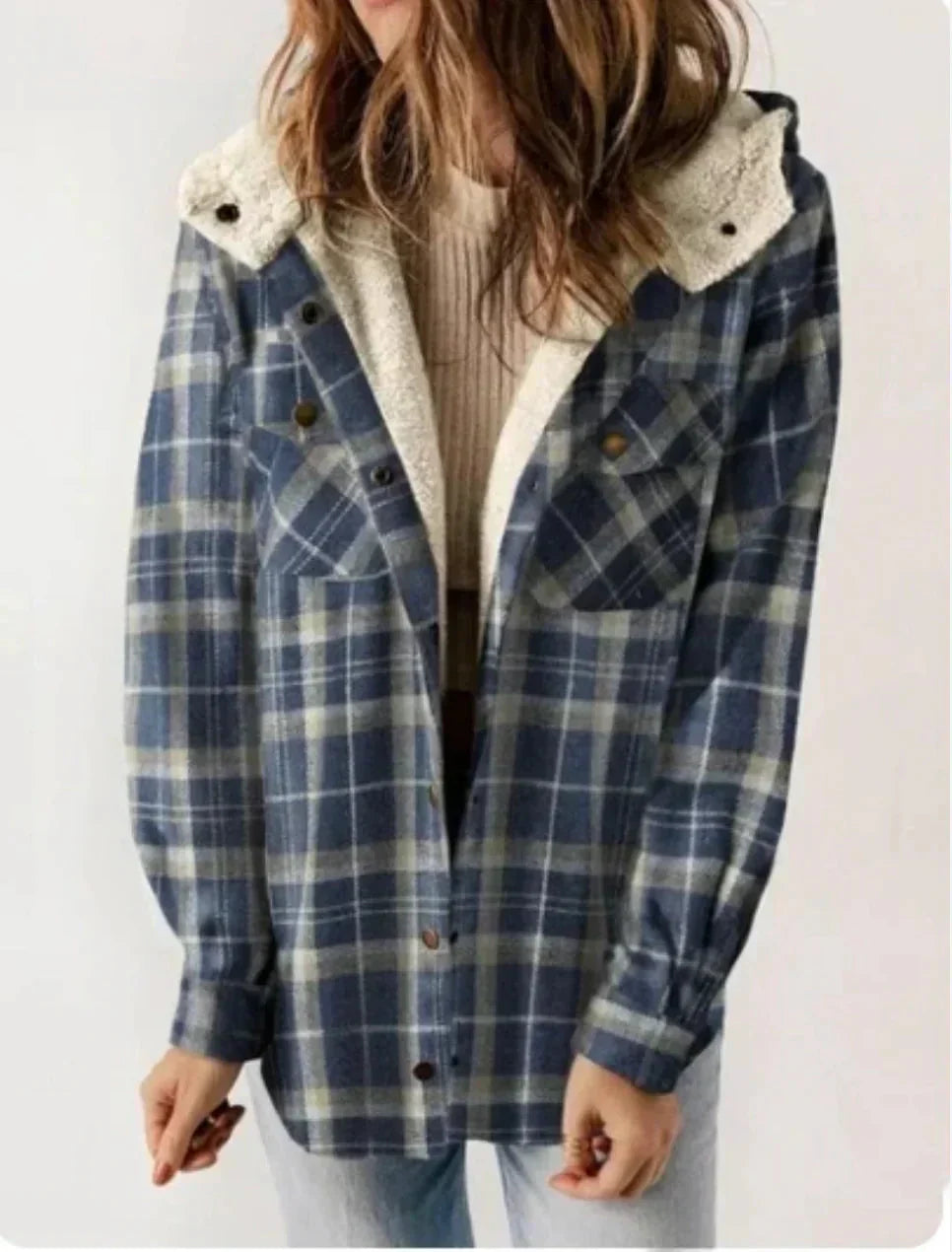 GR | Checkered hooded fleece-lined jacket, women's jacket