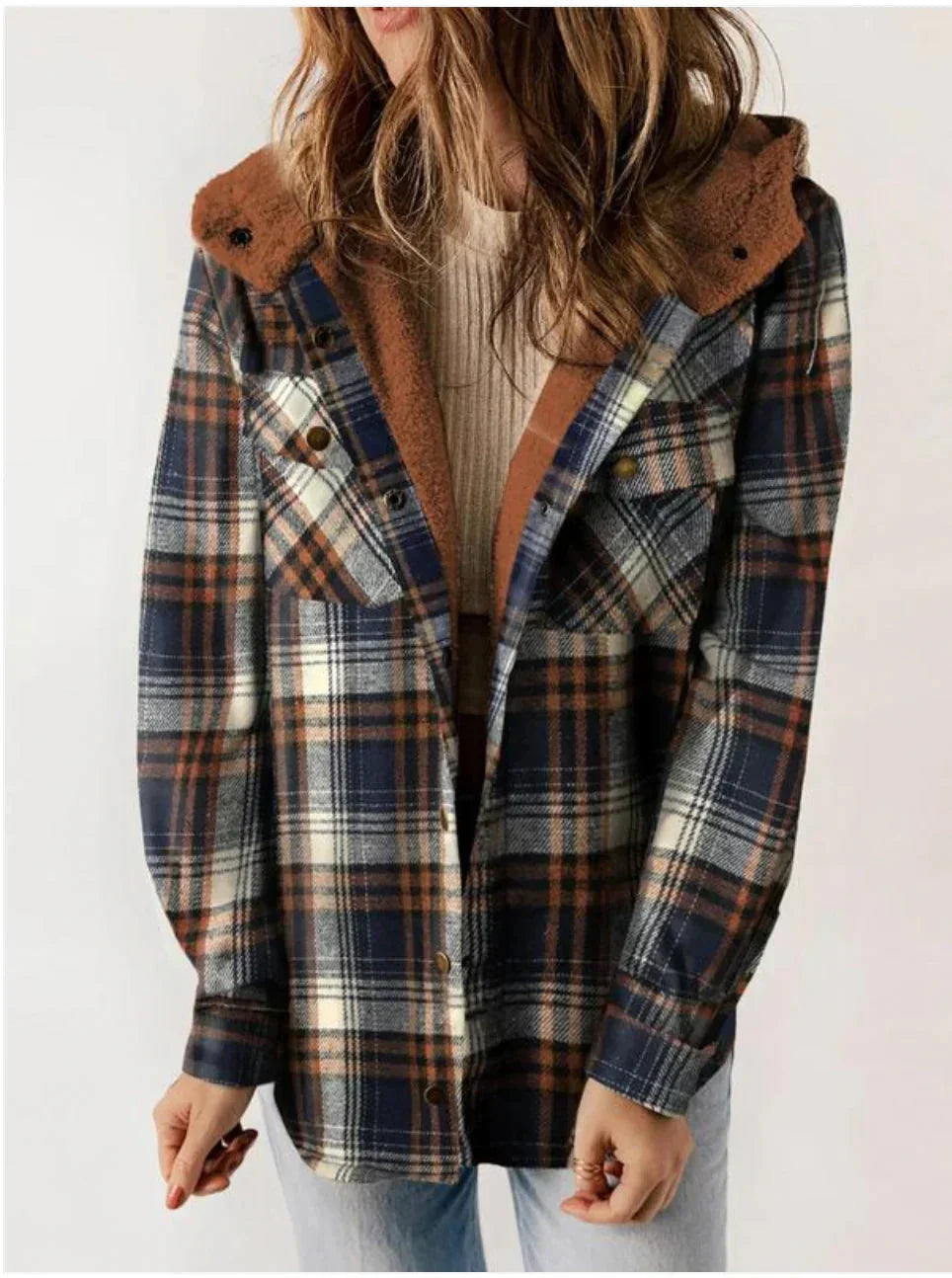 GR | Checkered hooded fleece-lined jacket, women's jacket
