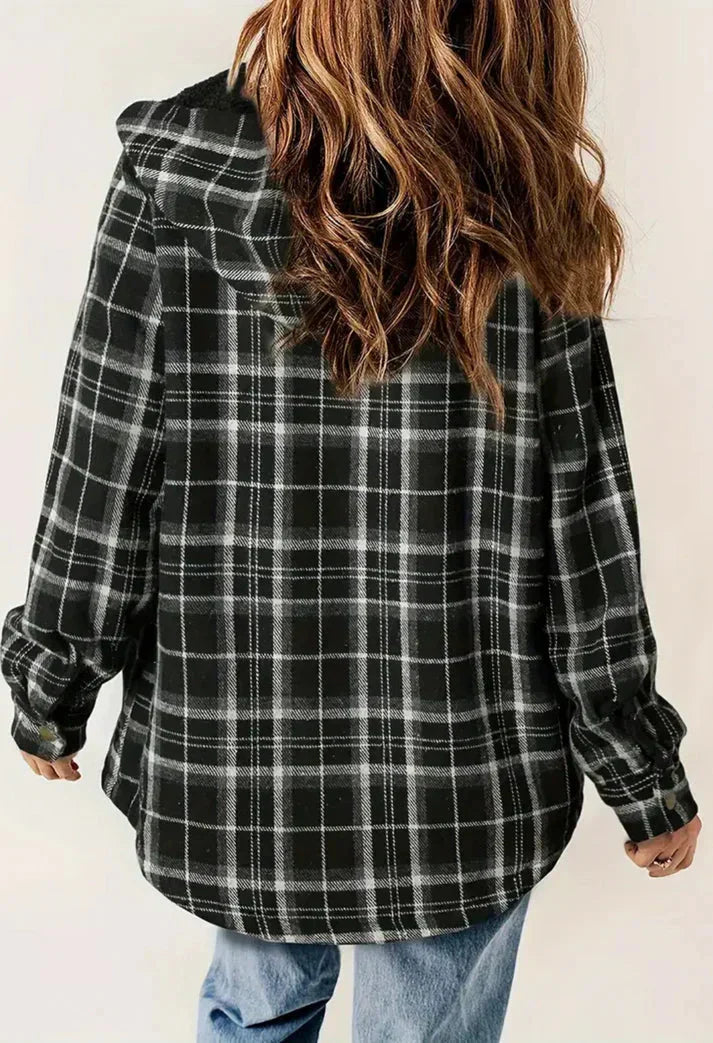GR | Checkered hooded fleece-lined jacket, women's jacket