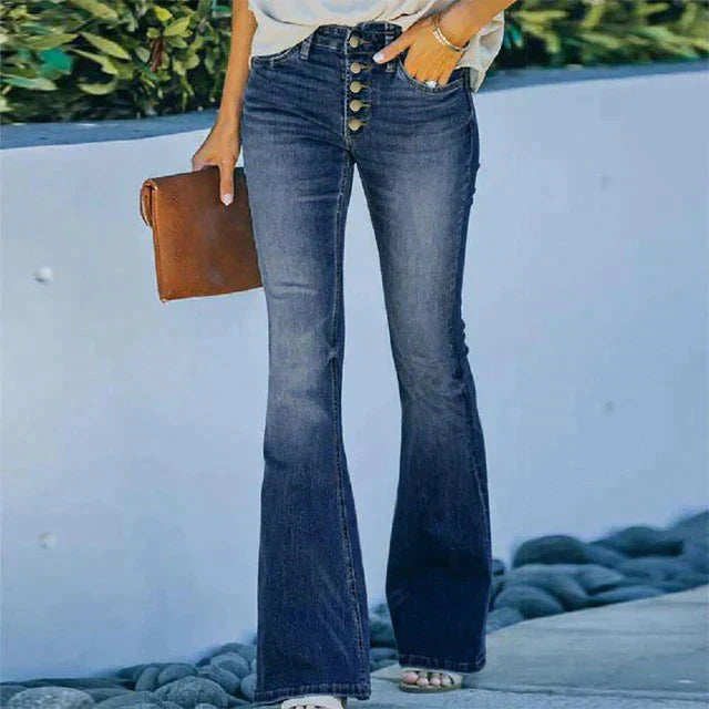 GR | Jeans gewaschen Knopf Damenjeans Jeans mit hoher Taille