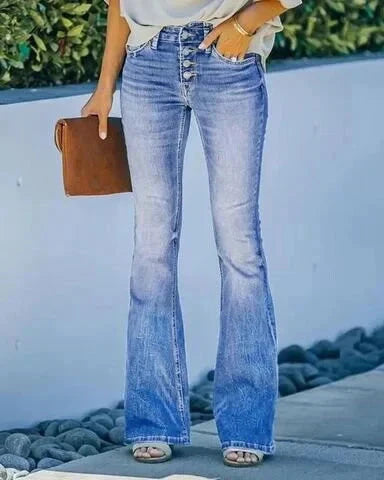 GR | Jeans gewaschen Knopf Damenjeans Jeans mit hoher Taille