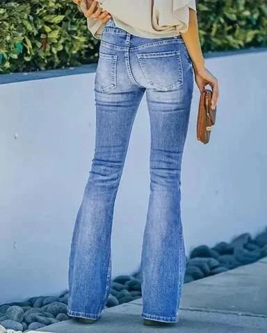GR | Jeans gewaschen Knopf Damenjeans Jeans mit hoher Taille