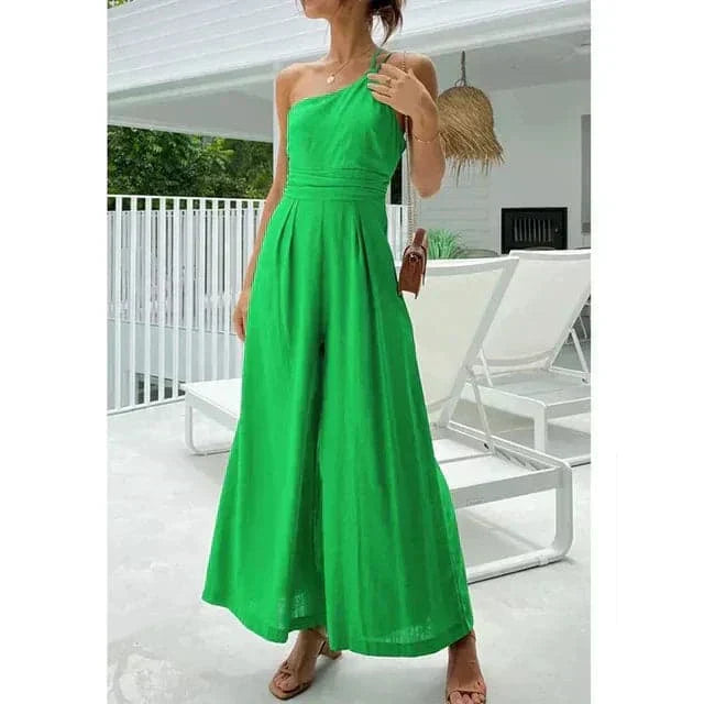 GR | Jumpsuit One Shoulder Asymmetrical Flowy Fit Elegant Wide Legs