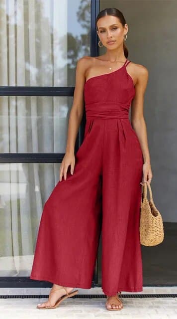 GR | Jumpsuit One Shoulder Asymmetrical Flowy Fit Elegant Wide Legs