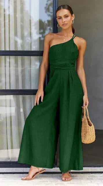 GR | Jumpsuit One Shoulder Asymmetrical Flowy Fit Elegant Wide Legs