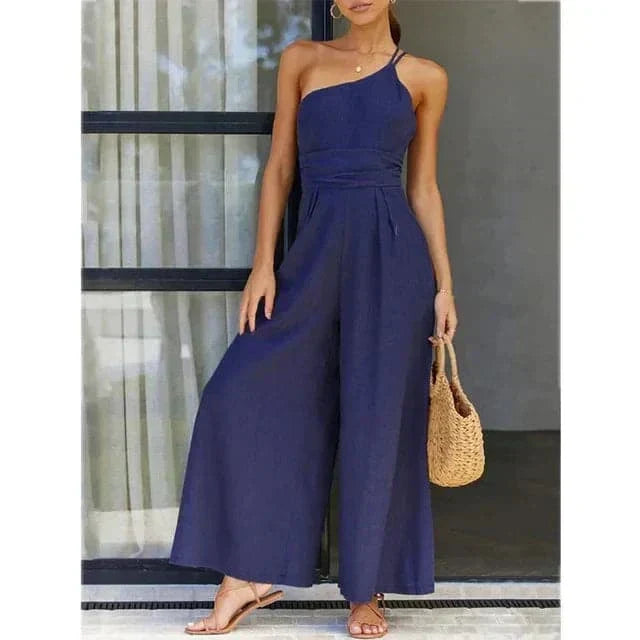 GR | Jumpsuit One Shoulder Asymmetrical Flowy Fit Elegant Wide Legs