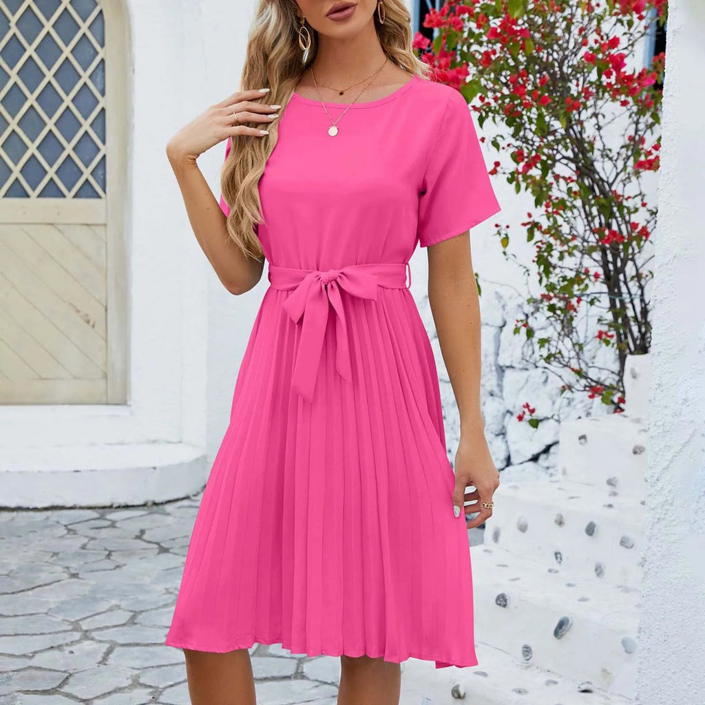 GR | Casual knee-length dress with belt and short sleeves
